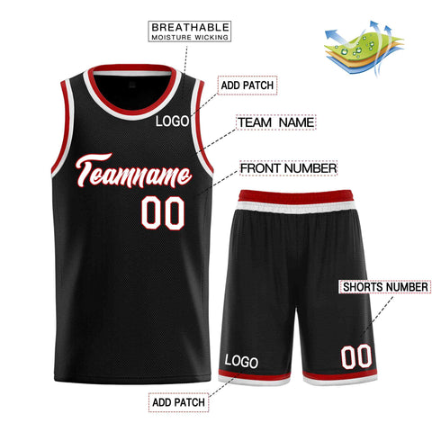Custom Black White-Red Heal Sports Uniform Classic Sets Basketball Jersey