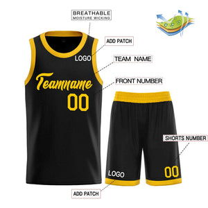 Le classique uniforme de sport de guérison jaune noir personnalisé définit le maillot de basket-ball