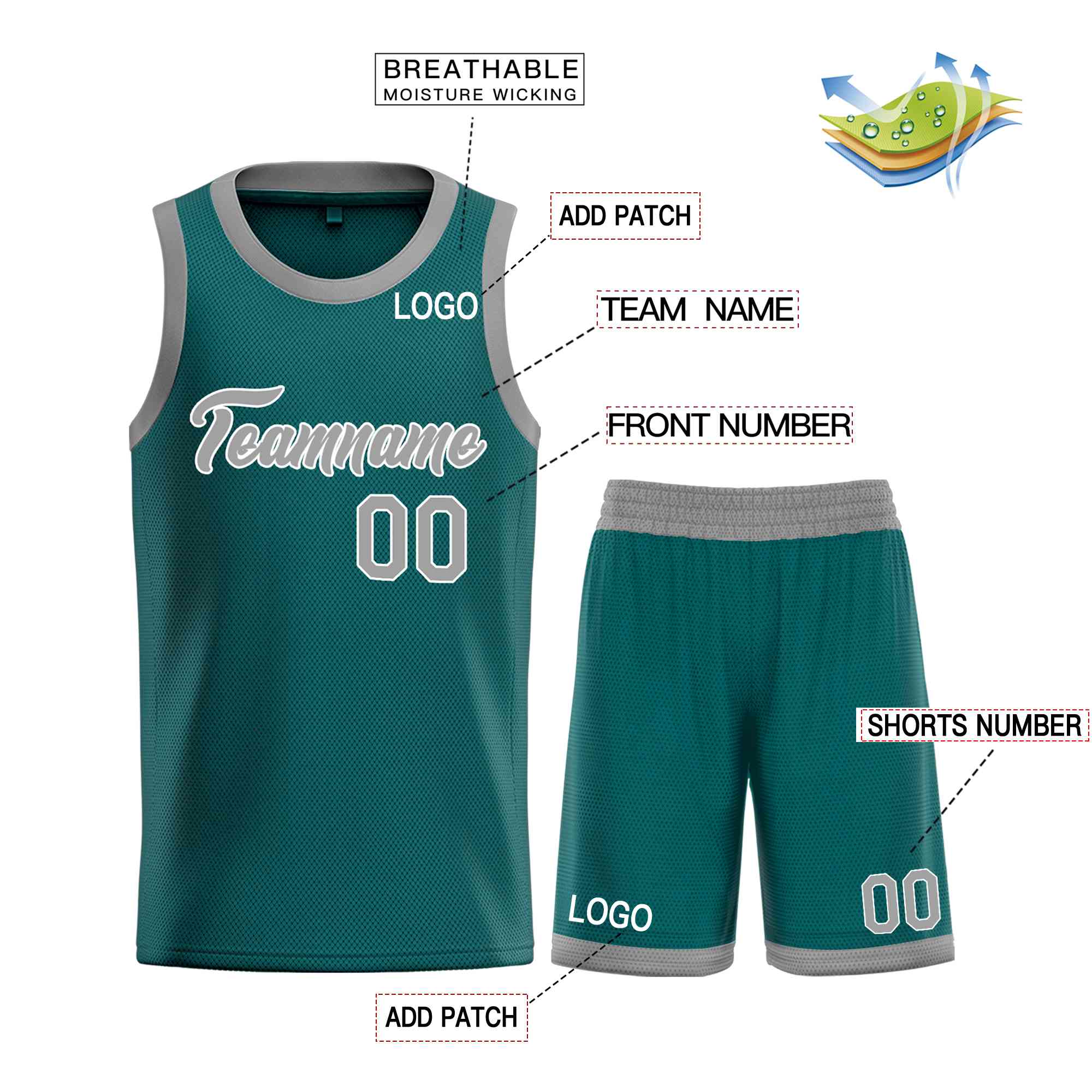 Uniforme de sport de guérison personnalisé gris-blanc Aqua, ensembles classiques, maillot de basket-ball