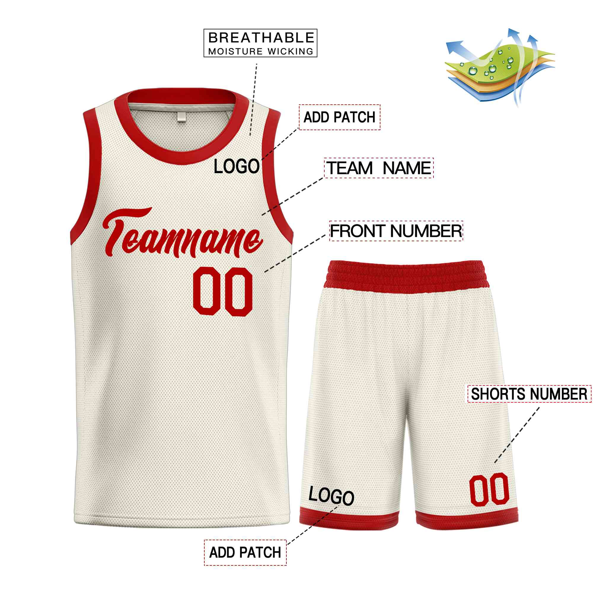 Custom Cream Red Heal Sports Uniform Classic Sets Basketball Jersey