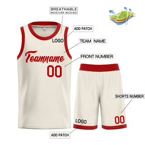 Custom Cream Red Heal Sports Uniform Classic Sets Basketball Jersey