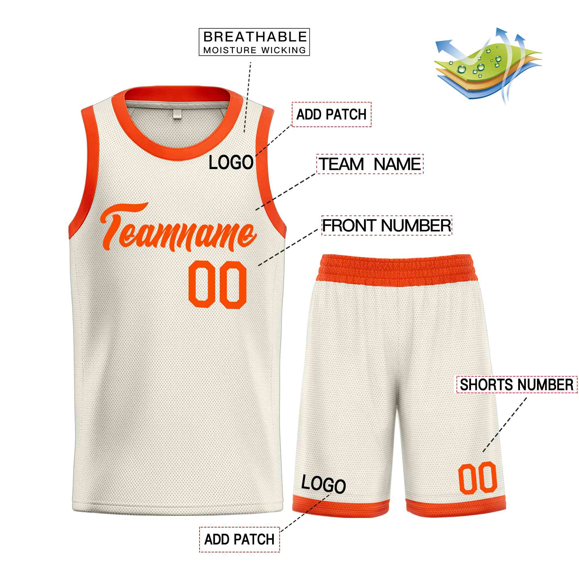 Uniforme de sport de guérison Orange crème personnalisé, ensembles classiques, maillot de basket-ball