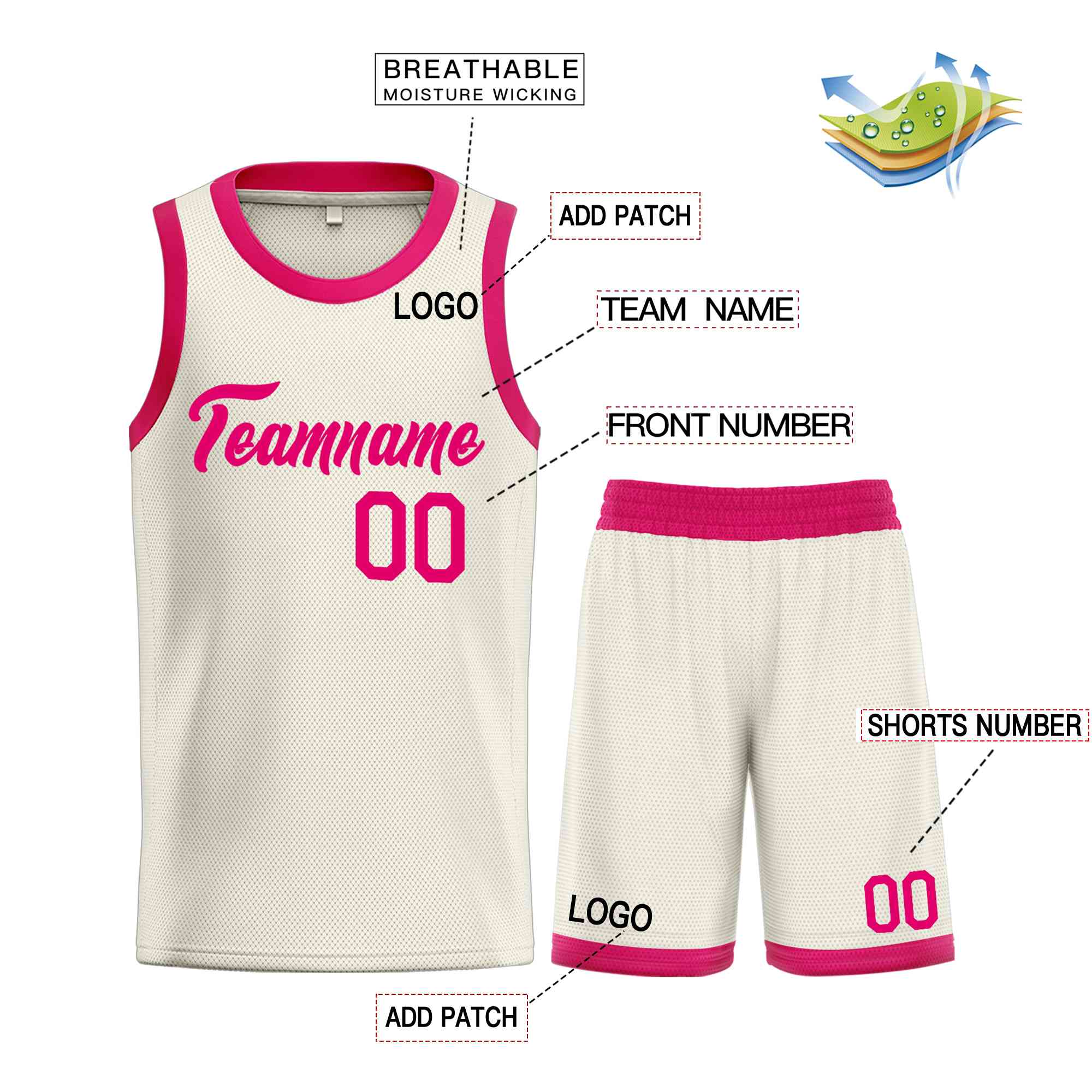 Custom Cream Pink Heal Sports Uniform Classic Sets Basketball Jersey