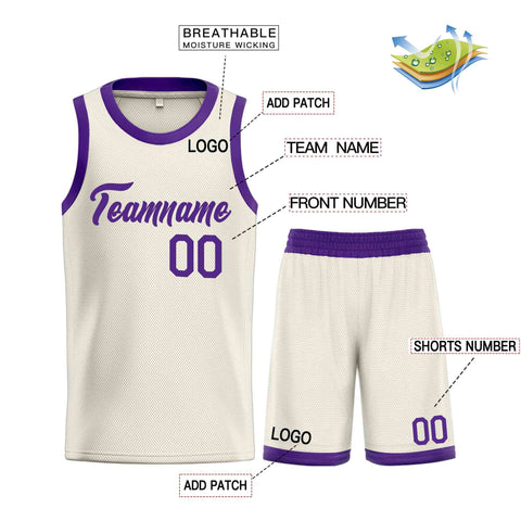 Custom Cream Purple Heal Sports Uniform Classic Sets Basketball Jersey