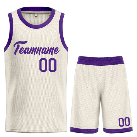 Custom Cream Purple Heal Sports Uniform Classic Sets Basketball Jersey