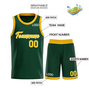 Uniforme de sport de guérison personnalisé vert jaune-blanc, ensembles classiques, maillot de basket-ball