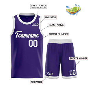 Uniforme de sport de guérison blanc violet personnalisé, ensembles classiques de maillot de basket-ball