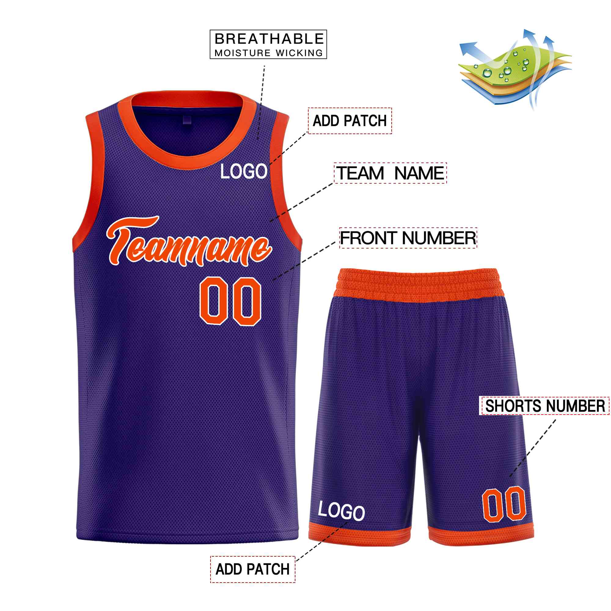 Custom Purple Orange-White Heal Sports Uniform Classic Sets Basketball Jersey