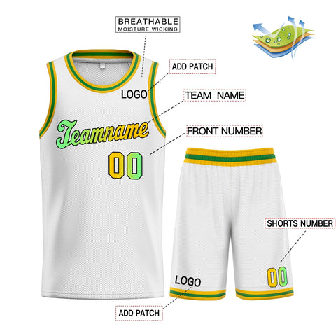 Custom White Green Gradient Fashion Sets Basketball Jersey