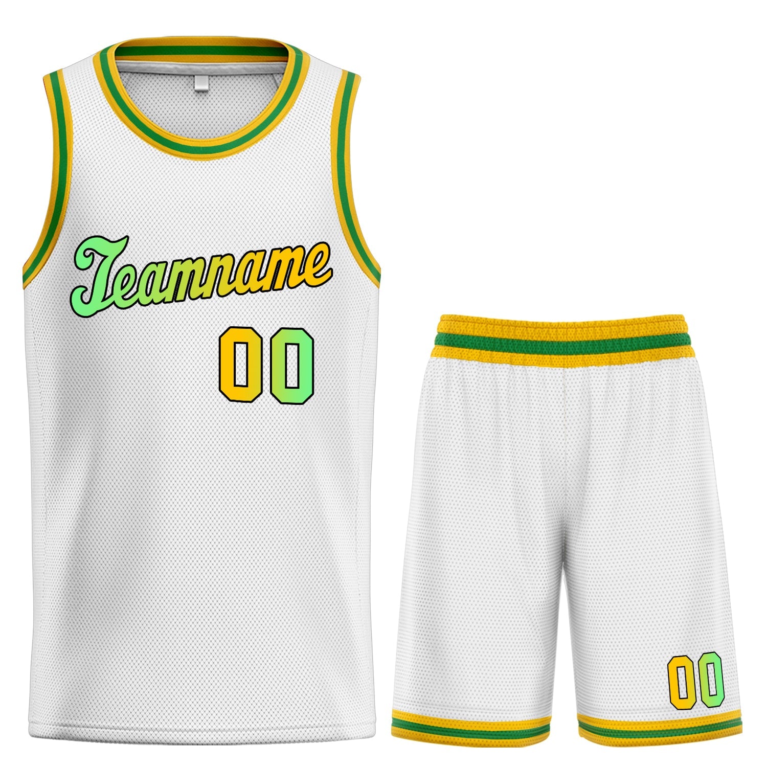 Custom White Green Gradient Fashion Sets Basketball Jersey