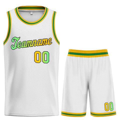 Custom White Green Gradient Fashion Sets Basketball Jersey