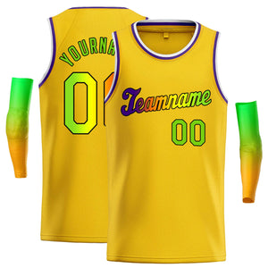 Maillot de basket-ball décontracté, haut classique personnalisé jaune vert-noir