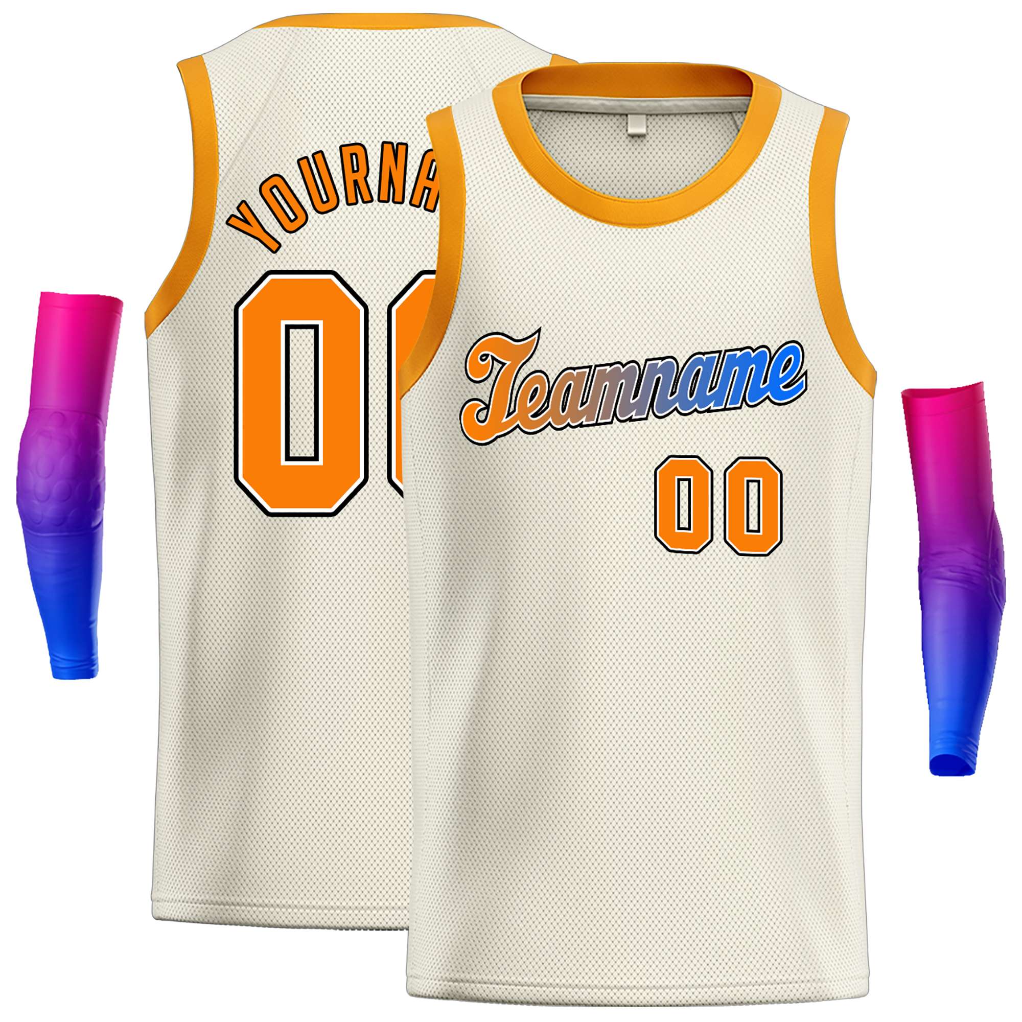 Custom Cream Orange-Black Classic Tops Casual Basketball Jersey