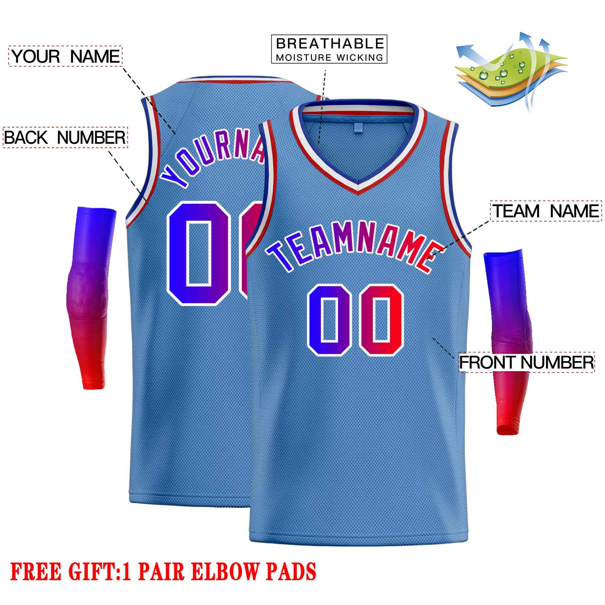 Custom Light Blue Royal-White Classic Tops Men Casual Basketball Jersey