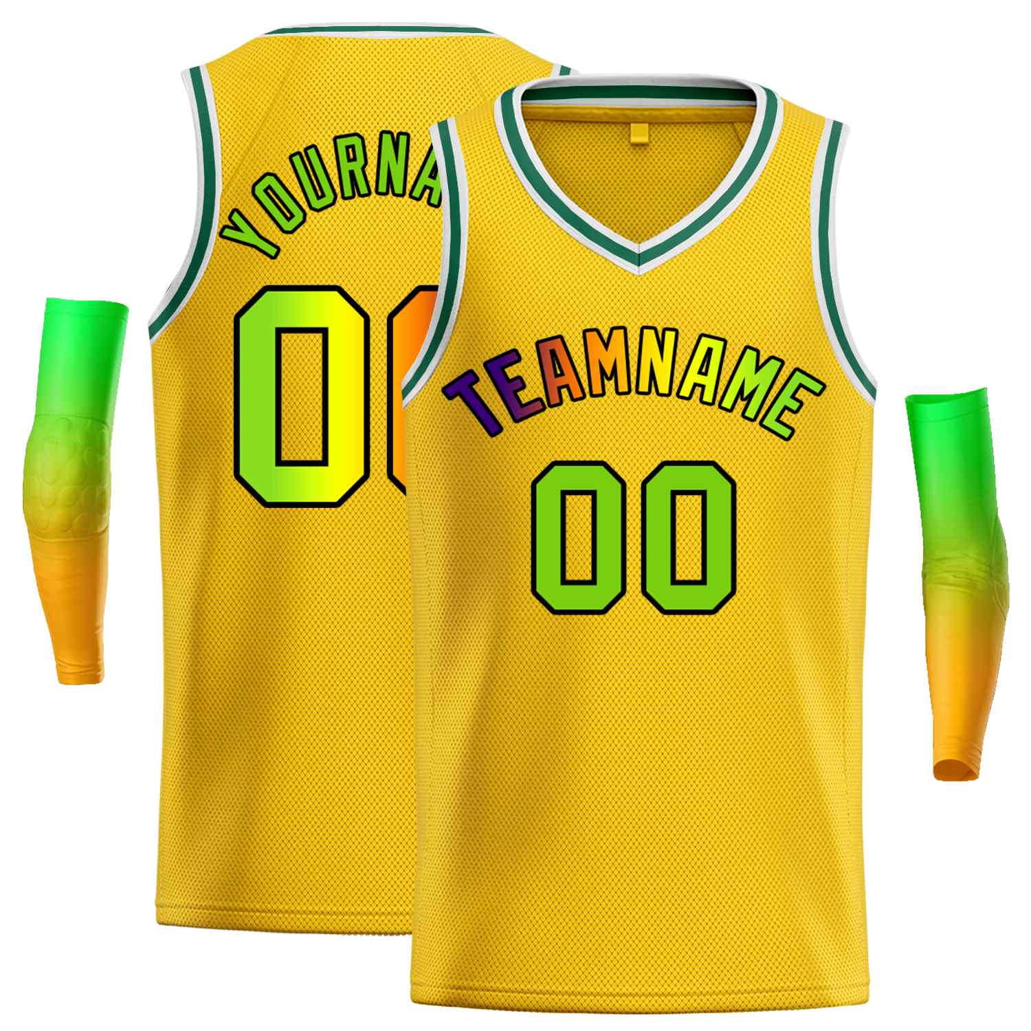 Maillot de basket-ball décontracté pour hommes, haut classique personnalisé jaune vert-noir