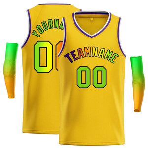 Custom Yellow Green-Black Classic Tops Men Casual Basketball Jersey