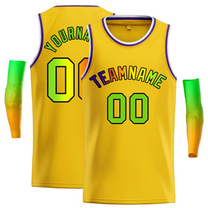 Custom Yellow Green-Black Classic Tops Casual Basketball Jersey