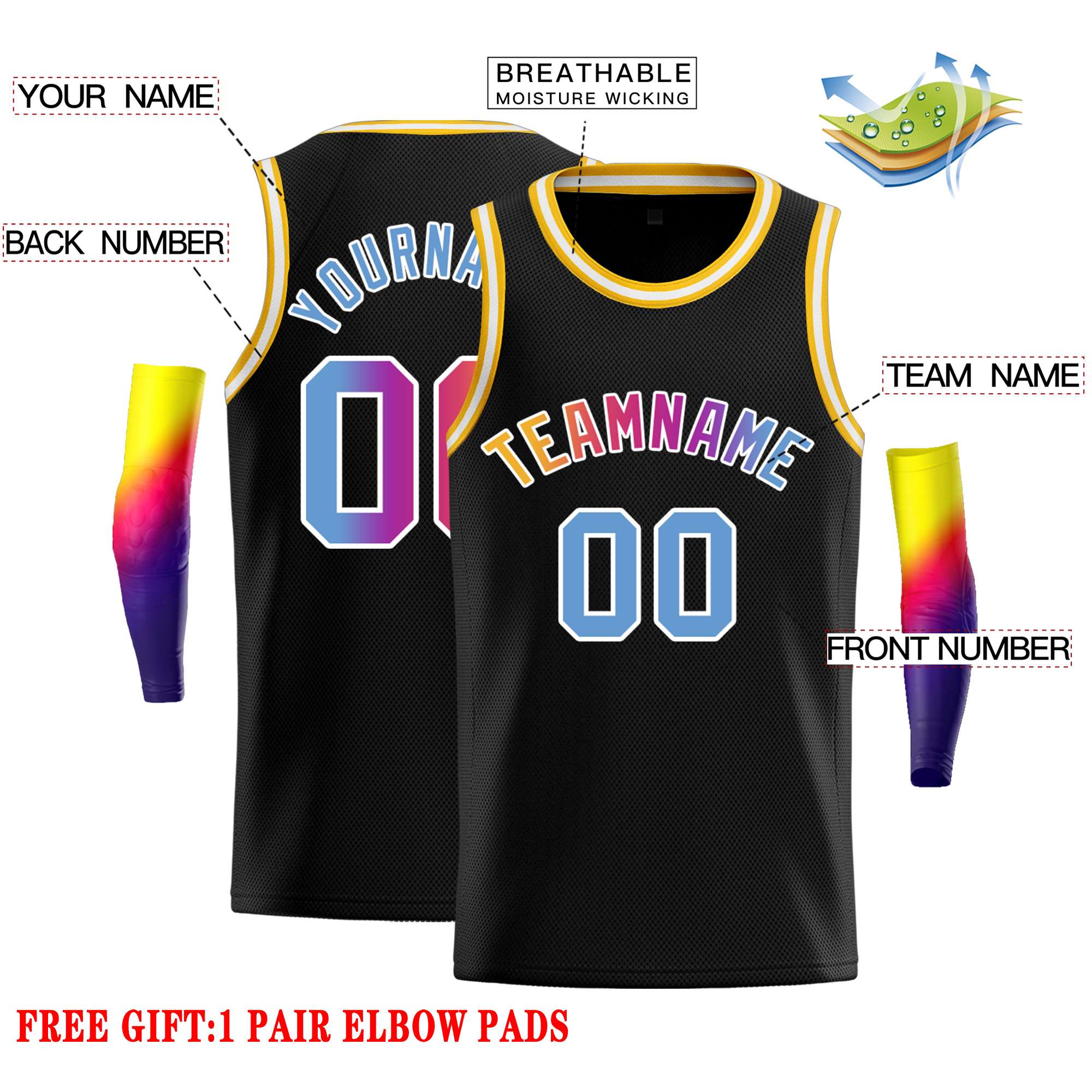 Custom Black Yellow-White Classic Tops Casual Basketball Jersey