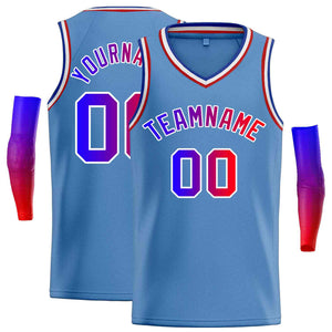 Maillot de basket-ball personnalisé pour hommes, haut classique bleu clair Royal-blanc, décontracté