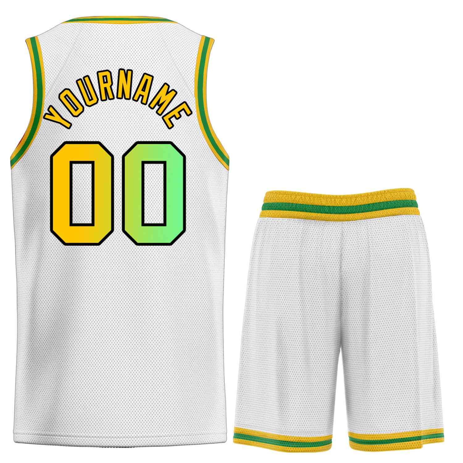 Maillot de basket-ball incurvé personnalisé blanc jaune-noir, ensembles classiques