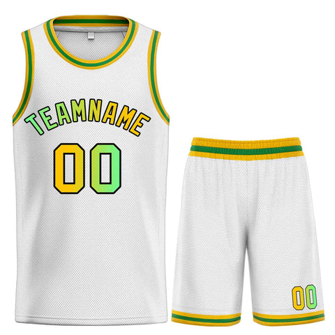 Custom White Yellow-Black Classic Sets Curved Basketball Jersey