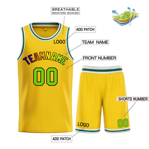 Custom Yellow Green-Black Bull Classic Sets Basketball Jersey