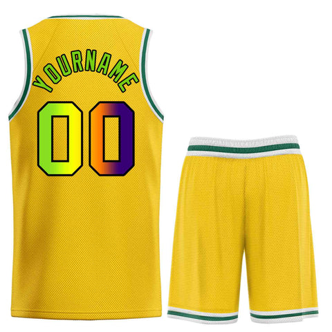 Custom Yellow Green-Black Bull Classic Sets Basketball Jersey