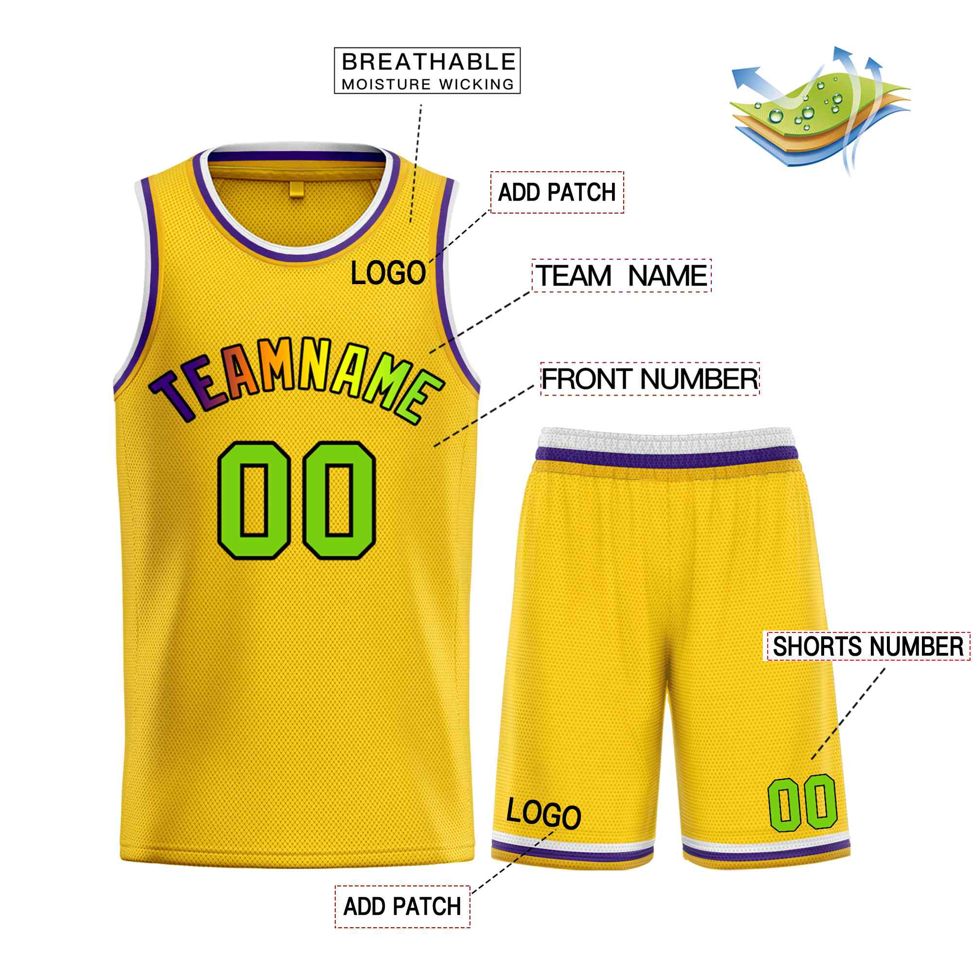 Maillot de basket-ball personnalisé, ensemble classique de taureau jaune violet-noir