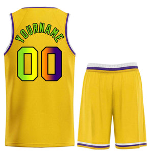 Custom Yellow Purple-Black Bull Classic Sets Basketball Jersey