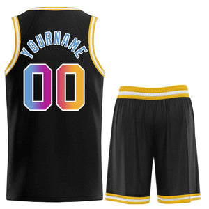 Maillot de basket-ball incurvé personnalisé noir jaune-blanc, ensembles classiques