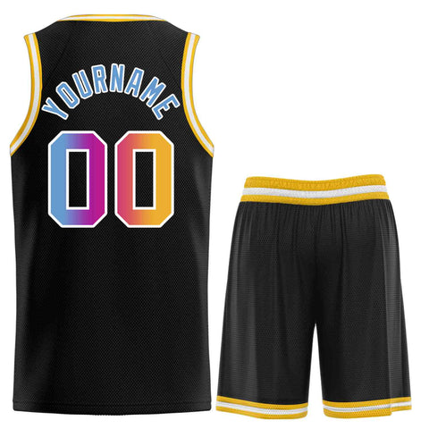 Custom Black Yellow-White Classic Sets Curved Basketball Jersey