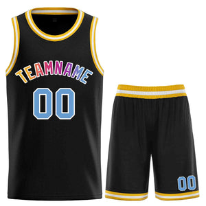 Custom Black Yellow-White Classic Sets Curved Basketball Jersey