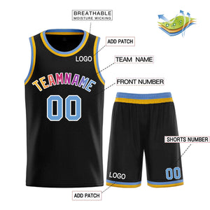 Custom Black Powder Blue-White Classic Sets Curved Basketball Jersey