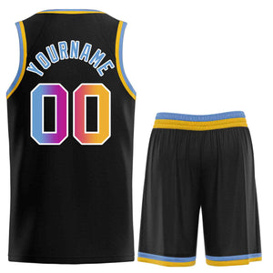 Custom Black Powder Blue-White Classic Sets Curved Basketball Jersey