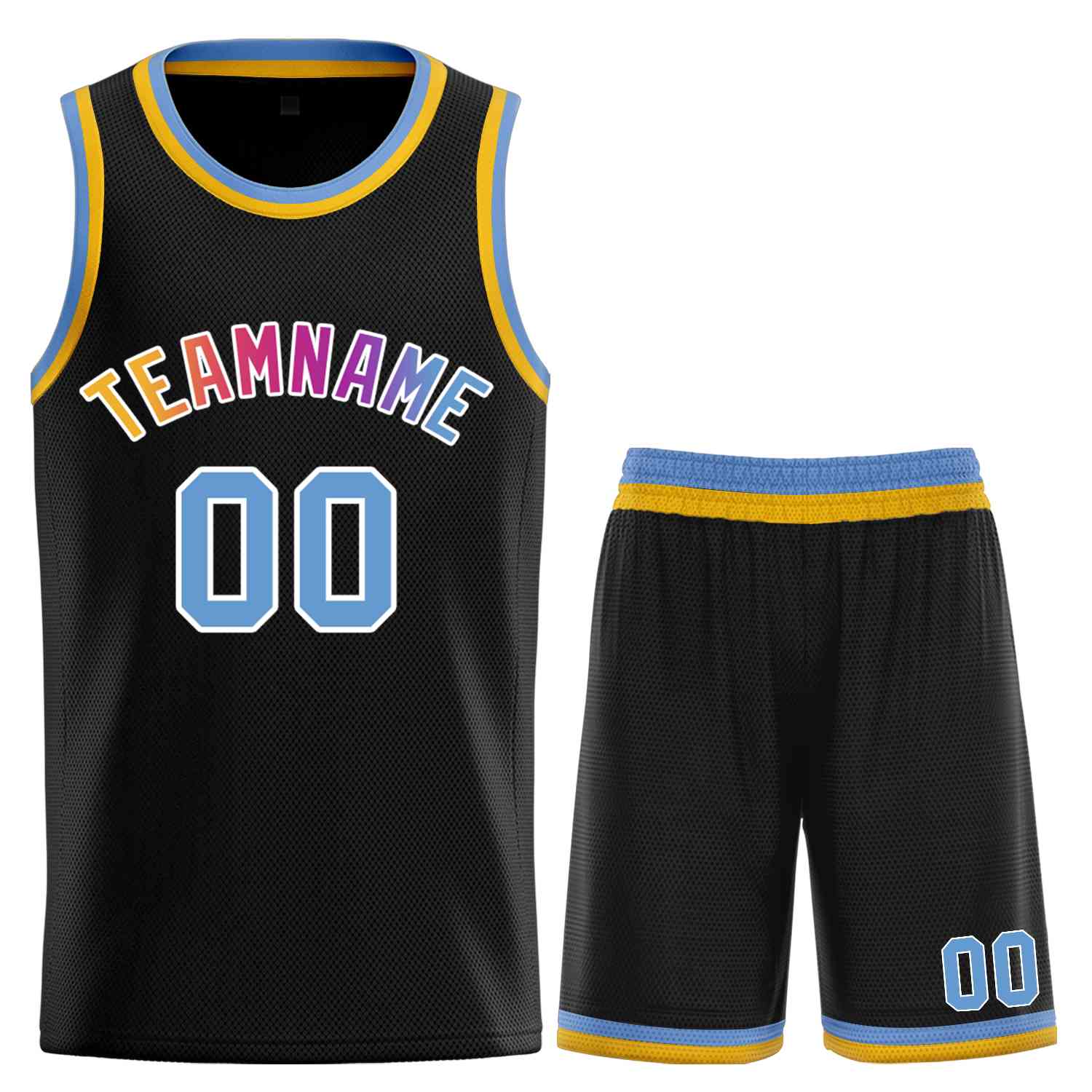 Custom Black Powder Blue-White Classic Sets Curved Basketball Jersey