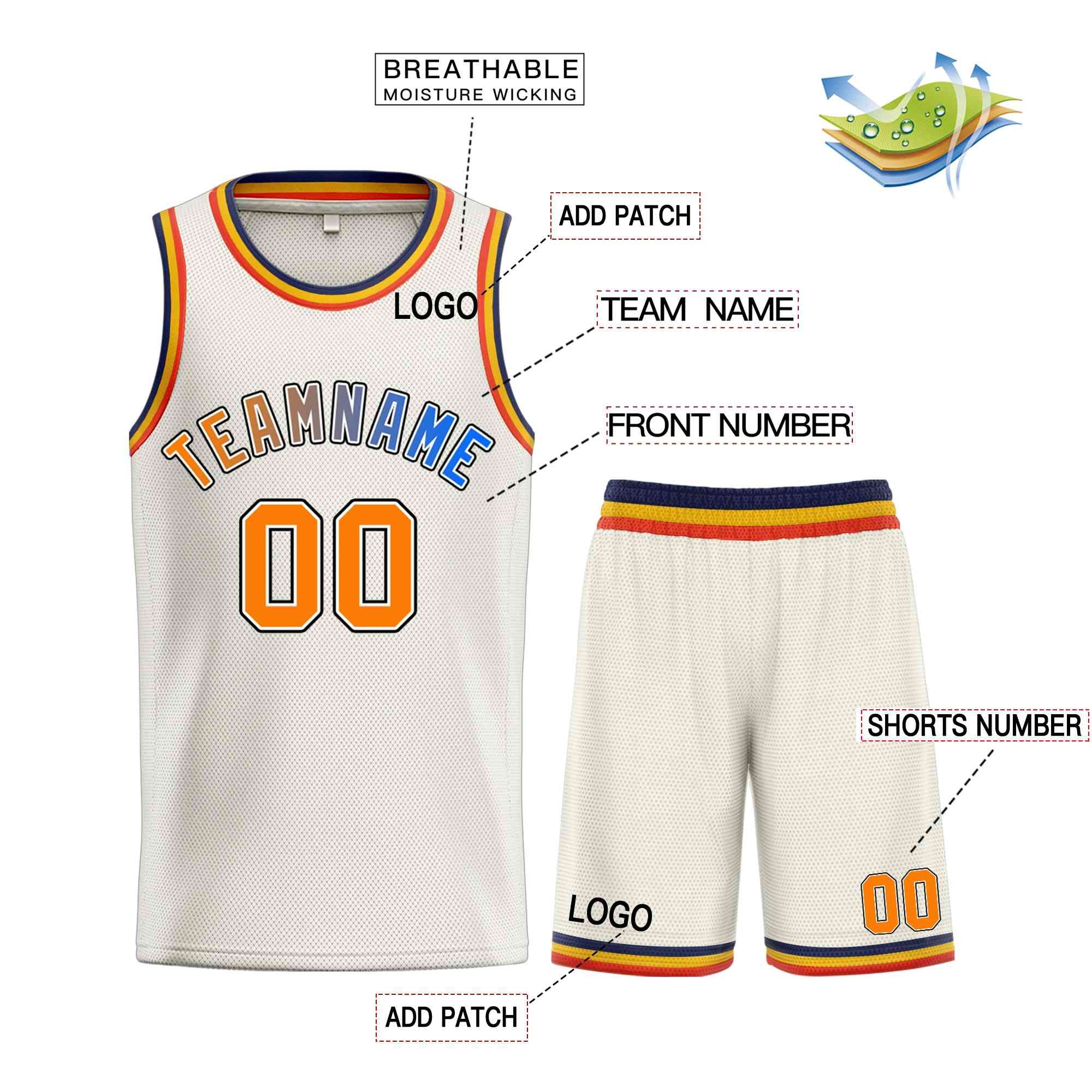 Maillot de basket-ball Bull personnalisé, crème, Orange-noir, ensembles classiques