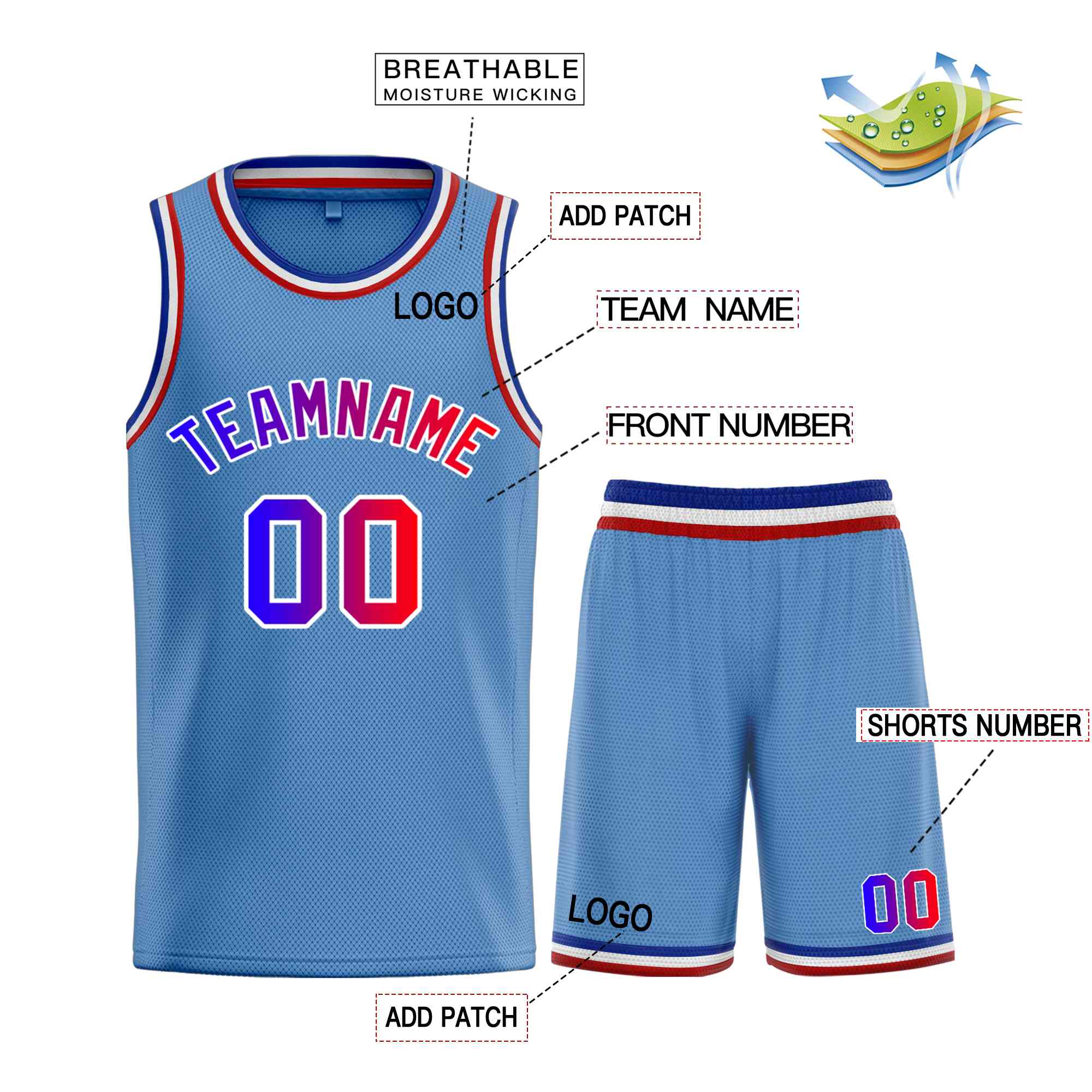 Maillot de basket-ball personnalisé bleu clair Royal-White Bull, ensembles classiques