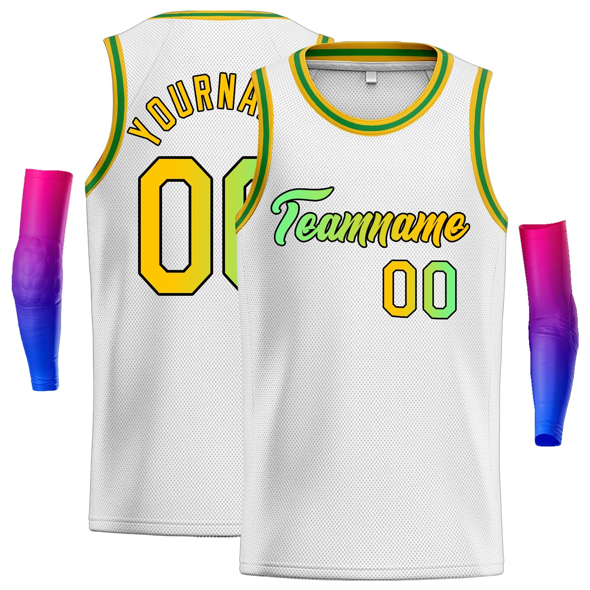 Personnalisé blanc vert classique hauts polices dégradé hauts à la mode hommes décontracté maillot de basket-ball