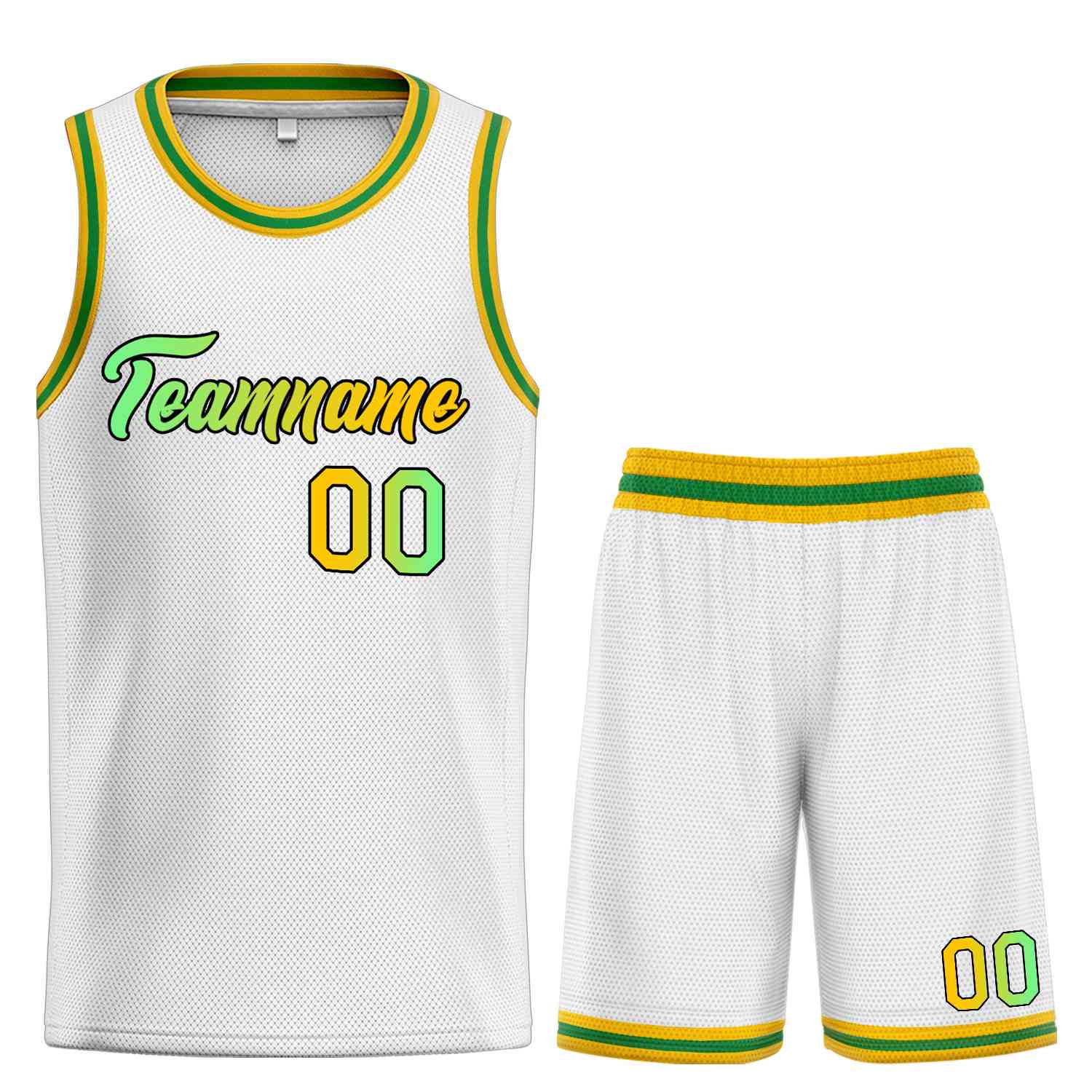 Uniforme de sport personnalisé blanc vert-noir, ensembles classiques de basket-ball, maillot de basket-ball