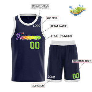 Custom Navy Purple-White Heal Sports Uniform Classic Sets Basketball Jersey