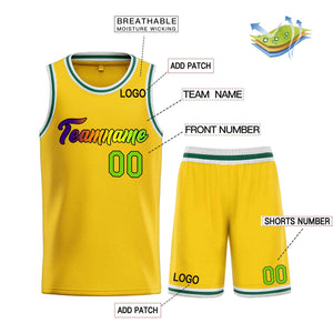 Uniforme de sport personnalisé jaune vert-noir, ensembles classiques de basket-ball, maillot de basket-ball