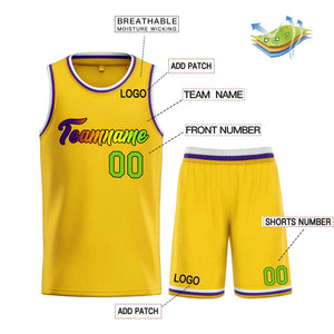 Uniforme de sport personnalisé jaune violet-noir, ensembles classiques de basket-ball, maillot de basket-ball