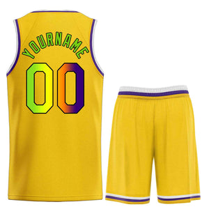 Uniforme de sport personnalisé jaune violet-noir, ensembles classiques de basket-ball, maillot de basket-ball