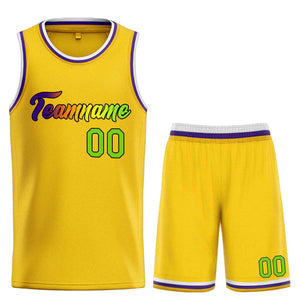 Uniforme de sport personnalisé jaune violet-noir, ensembles classiques de basket-ball, maillot de basket-ball