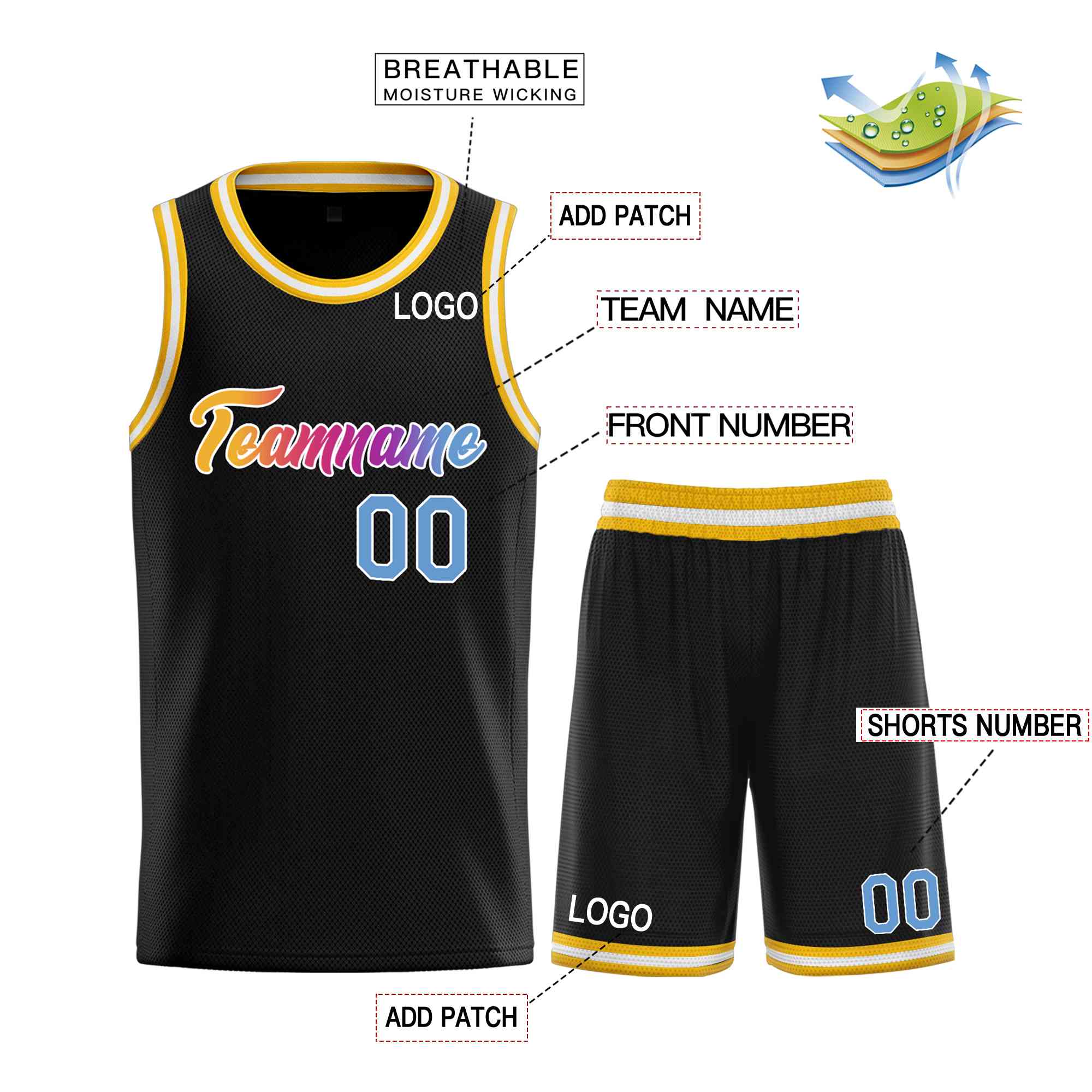 Custom Black Yellow-White Heal Sports Uniform Classic Sets Basketball Jersey