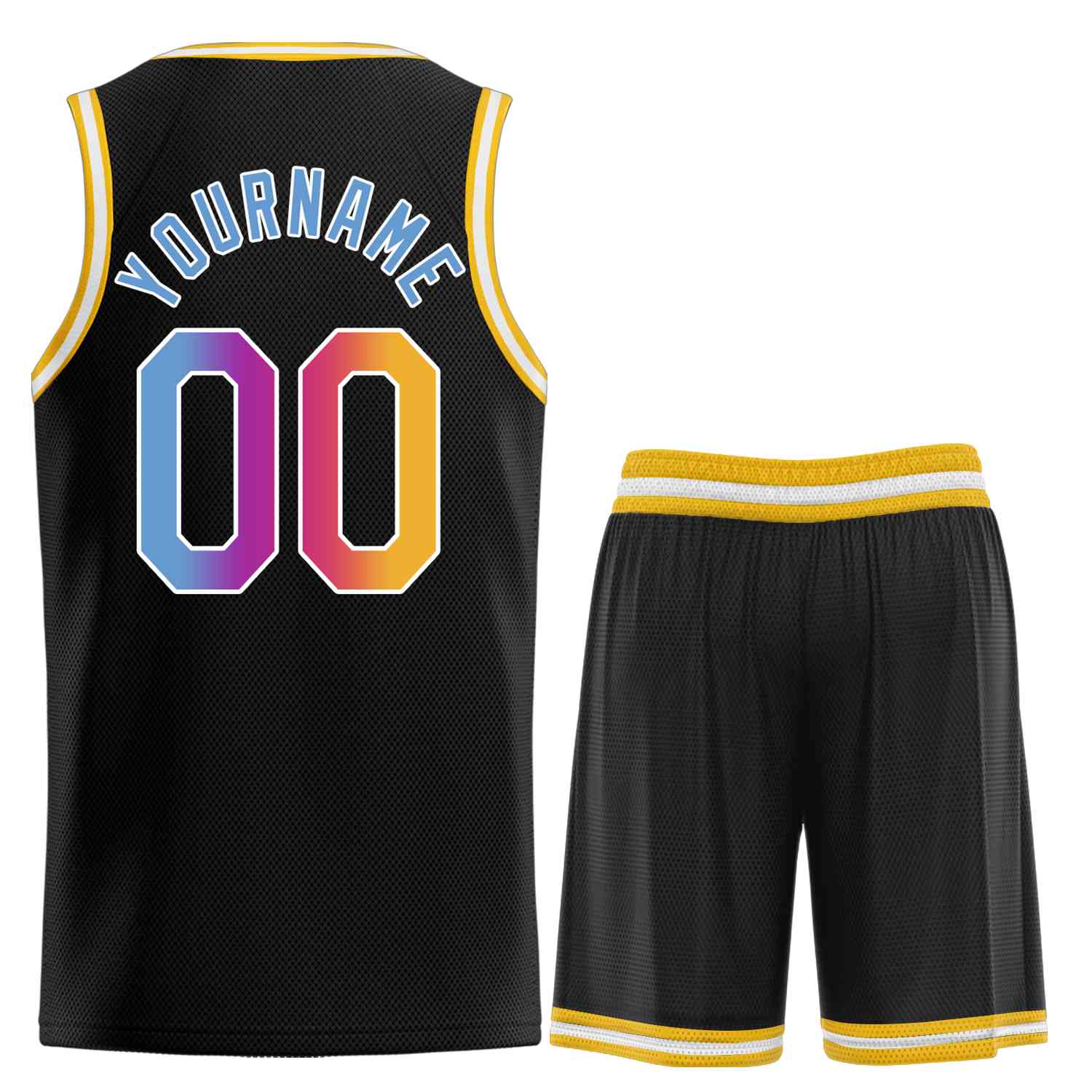 Uniforme de sport personnalisé noir jaune-blanc, ensembles classiques de basket-ball, maillot de basket-ball