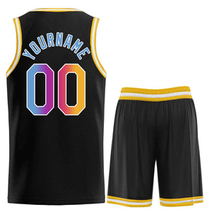 Uniforme de sport personnalisé noir jaune-blanc, ensembles classiques de basket-ball, maillot de basket-ball