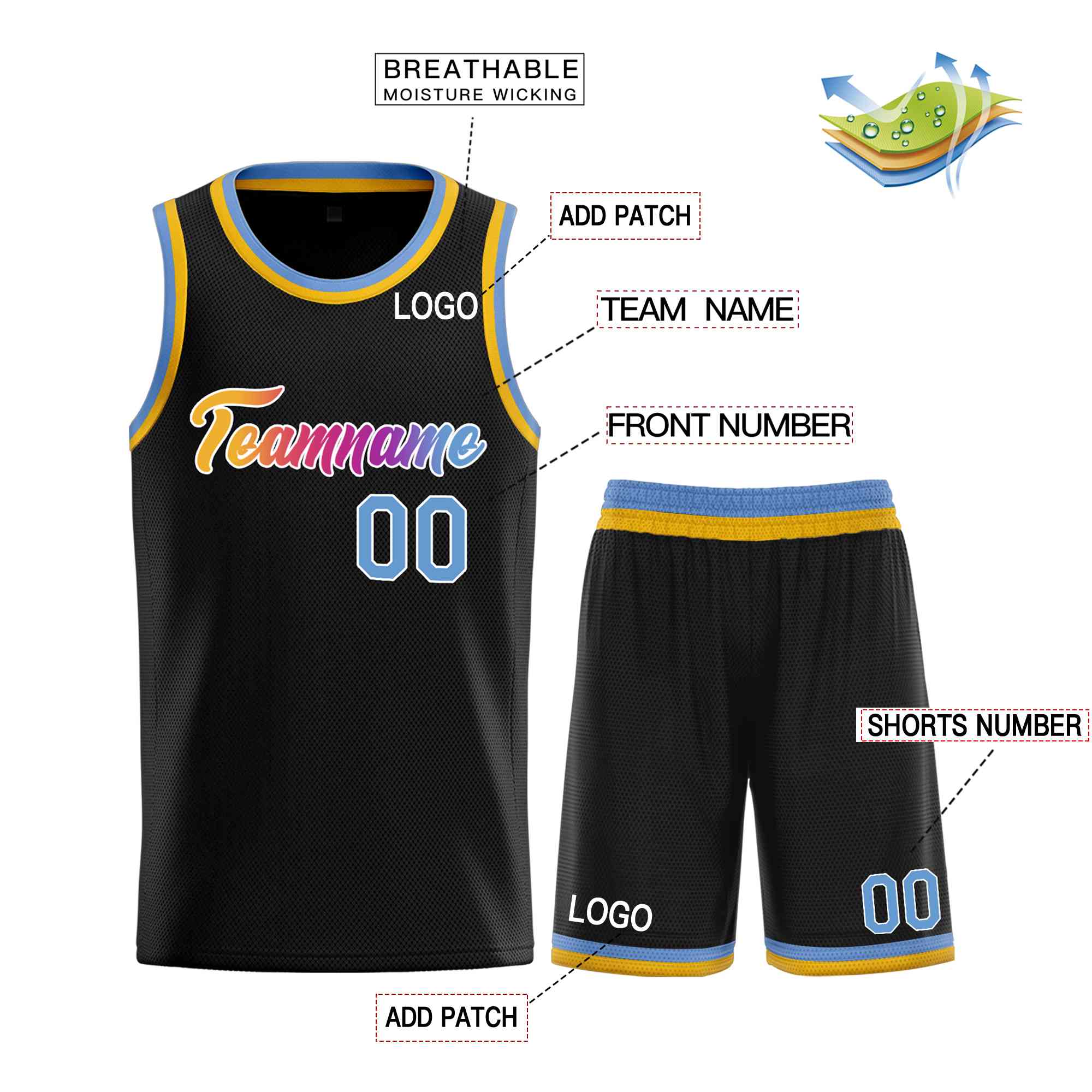 Custom Black Powder Blue-White Heal Sports Uniform Classic Sets Basketball Jersey