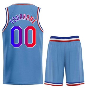 Maillot de basket-ball uniforme de sport, ensembles classiques bleu clair et blanc personnalisé