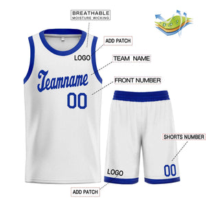 Le classique royal blanc fait sur commande place le maillot de basket-ball uniforme de sport